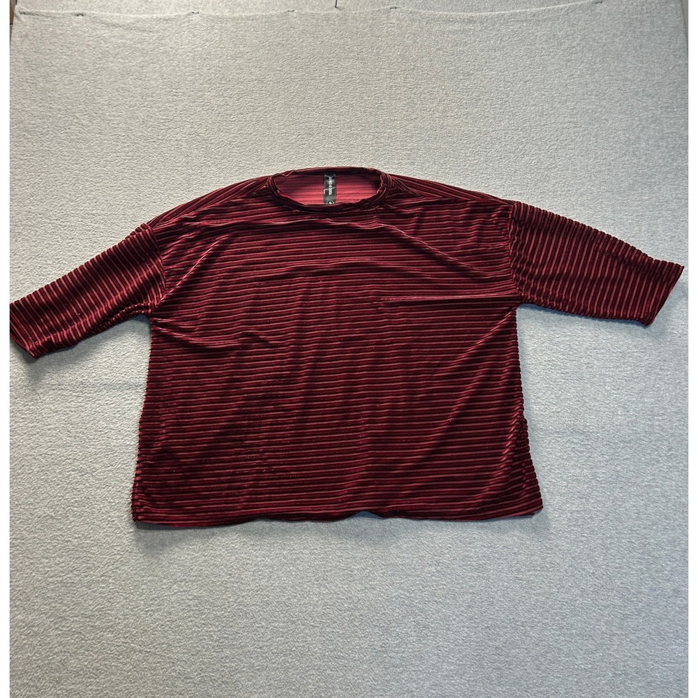 Agnes & Dora 3/4 Sleeve Tunic Top Womens Small Burgundy Velvet Stripe USA Boho